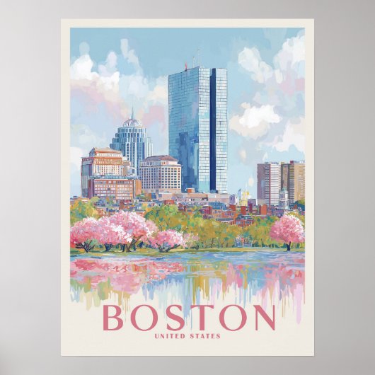 Vintage van Boston Cityscape Poster (Voorkant)