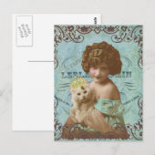 vintage van de fotomeisje en kat briefkaart (Voorkant / Achterkant)