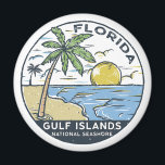 Vintage van de Golfeilanden National Seashore Flor Magneet<br><div class="desc">De Golf van de Golfeilanden,  de Nationale Seashore,  heeft handtekeningen gemaakt met palmbomen en golven op de achtergrond. Ideaal voor iedereen die graag een bezoek brengt aan de Golfeilanden National Seashore.</div>