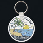 Vintage van de Golfeilanden National Seashore Flor Sleutelhanger<br><div class="desc">De Golf van de Golfeilanden,  de Nationale Seashore,  heeft handtekeningen gemaakt met palmbomen en golven op de achtergrond. Ideaal voor iedereen die graag een bezoek brengt aan de Golfeilanden National Seashore.</div>