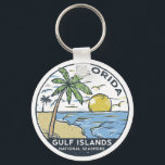 Vintage van de Golfeilanden National Seashore Flor Sleutelhanger<br><div class="desc">De Golf van de Golfeilanden,  de Nationale Seashore,  heeft handtekeningen gemaakt met palmbomen en golven op de achtergrond. Ideaal voor iedereen die graag een bezoek brengt aan de Golfeilanden National Seashore.</div>