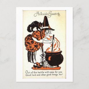 Vintage van de Hewe'en Greetings Witch en Kettle Briefkaart