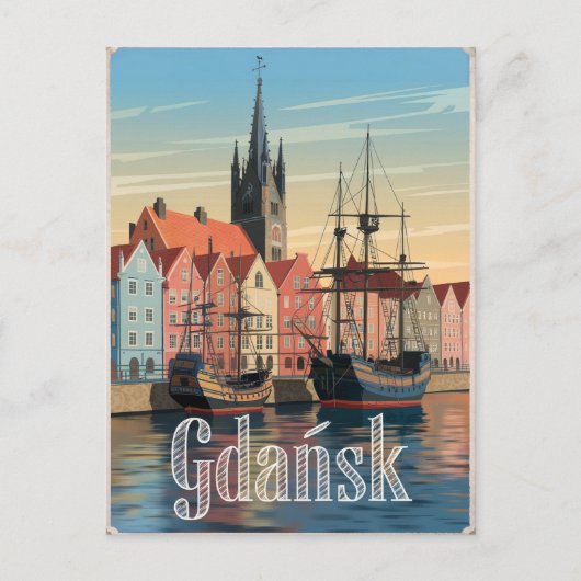 Vintage van Gdansk Polen Briefkaart (Voorkant)