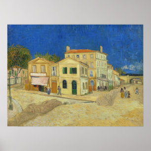 Vintage Van Gogh Gele Huis Blauwe Lucht Schilderij Poster