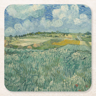 Vintage Van Gogh Plain bij Auvers met regenwolken Kartonnen Onderzetters