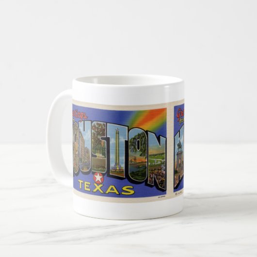 Vintage van Houston TX Mok Briefkaart (Voorkant links)