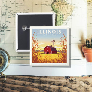 Vintage van Illinois Vierkante Button 5,1 Cm