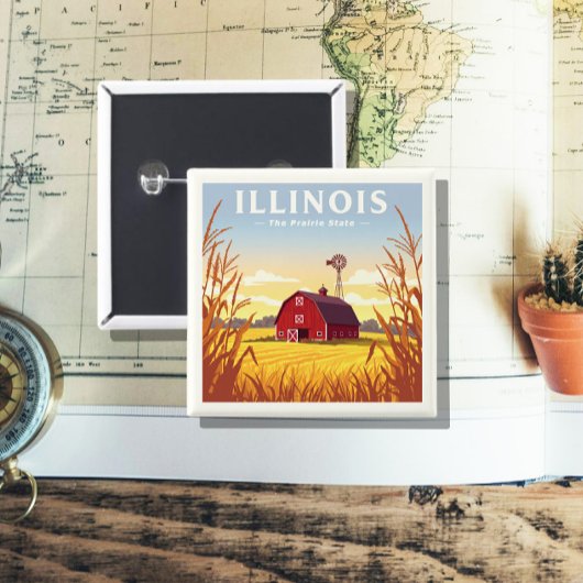 Vintage van Illinois Vierkante Button 5,1 Cm