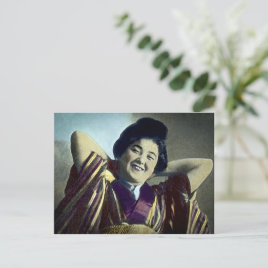 Vintage van Japans meisje lachen Briefkaart (Staand voorkant)