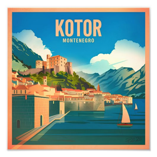 Vintage van Kotor Montenegro Foto Afdruk (Voorkant)