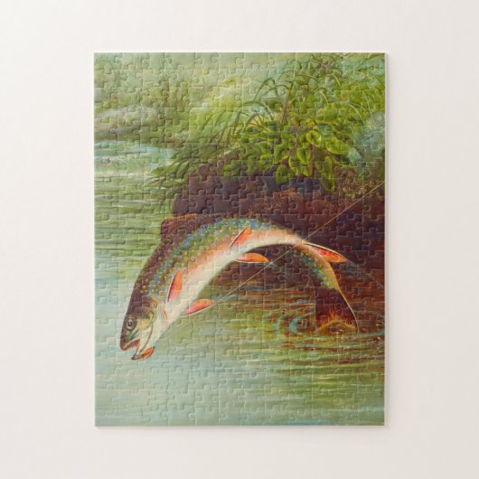 Vintage van leapende brook forel legpuzzel (Verticaal)