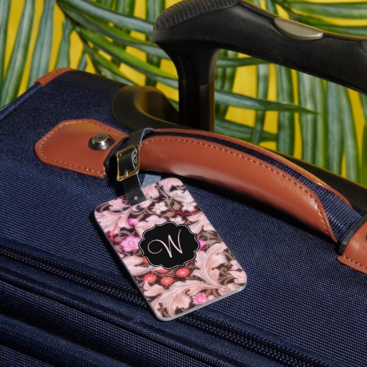 Vintage van Leicester Floral met Monogram Bagagelabel (Voorkant Insitu 1)