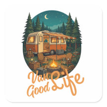 Vintage Van Leven Goed Leven Avontuur Camping Badg