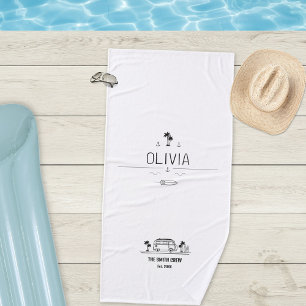 Vintage Van Life Zwart en Wit Klassieke Surfer Badhanddoek