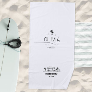 Vintage Van Life Zwart en Wit Klassieke Surfer Strandlaken