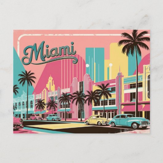 Vintage van Miami, Florida Briefkaart (Voorkant)