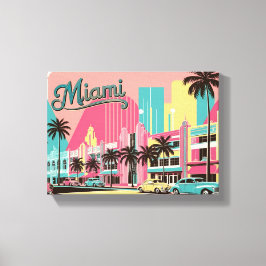 Vintage van Miami, Florida Canvas Afdruk