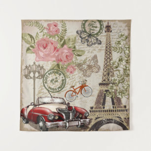 Vintage van Parijs: Briefkaart stijl Wandkleed