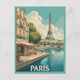 Vintage van Parijs: Eiffeltoren & Seine Café Briefkaart