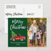 Vintage van penseelscript Vrachtwagen - Kerstgroen Briefkaart (Voorkant / Achterkant)