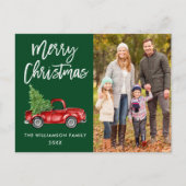 Vintage van penseelscript Vrachtwagen - Kerstgroen Briefkaart (Voorkant)
