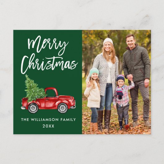 Vintage van penseelscript Vrachtwagen - Kerstgroen Briefkaart (Voorkant)
