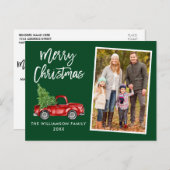 Vintage van penseelscript Vrachtwagen - Kerstgroen Briefkaart (Voorkant / Achterkant)