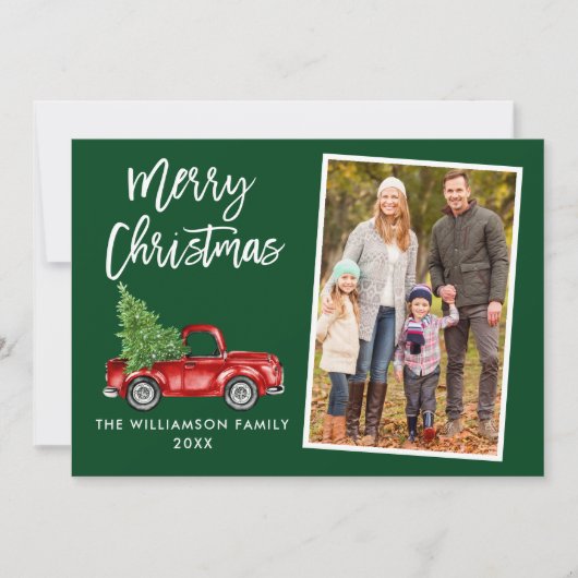 Vintage van penseelscript Vrachtwagen - Kerstgroen Feestdagenkaart (Voorkant)