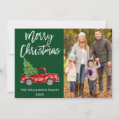 Vintage van penseelscript Vrachtwagen - Kerstgroen Feestdagenkaart (Voorkant)