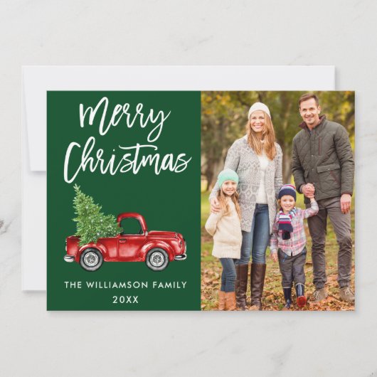 Vintage van penseelscript Vrachtwagen - Kerstgroen Feestdagenkaart (Voorkant)