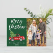 Vintage van penseelscript Vrachtwagen - Kerstgroen Feestdagenkaart (Staand voorkant)