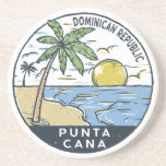 Vintage van Punta Cana (Dominicaanse Republiek) Zandsteen Onderzetter<br><div class="desc">Punta Cana vector art design. Het gebied Bávaro en Punta Cana vormen samen de zogenaamde La Costa del Coco,  of de Coconut Coast,  een gebied van lavish,  allesomvattende resorts.</div>