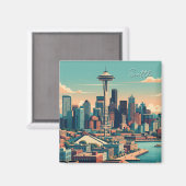 Vintage van Seattle Magneet (Voorkant / Achterkant)