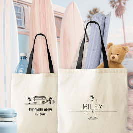 Vintage Van Surfer Crew Minimalist Line Art Tote Bag