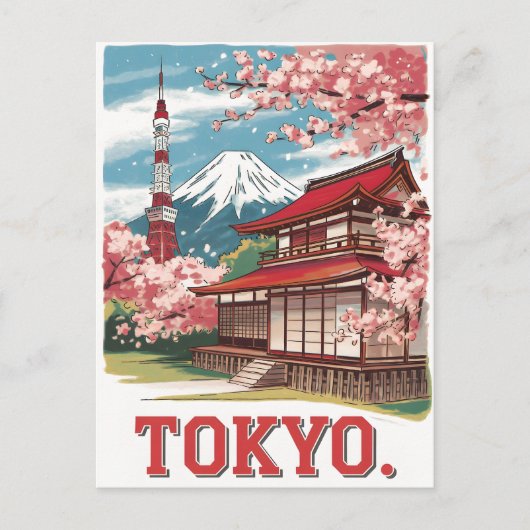 Vintage van Tokyo Mount Fuji Briefkaart (Voorkant)
