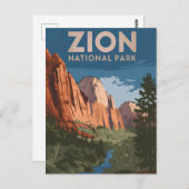 Vintage van Zion National Park Briefkaart (Voorkant / Achterkant)
