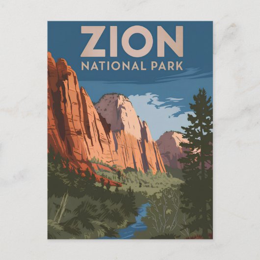 Vintage van Zion National Park Briefkaart (Voorkant)
