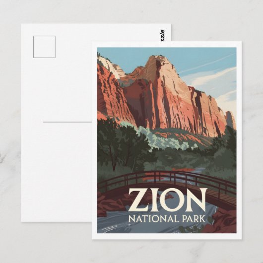 Vintage van Zion National Park Briefkaart (Voorkant / Achterkant)