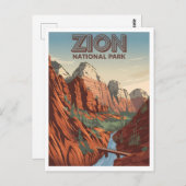 Vintage van Zion National Park Briefkaart (Voorkant / Achterkant)
