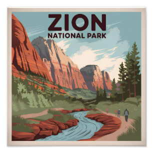 Vintage van Zion National Park Foto Afdruk