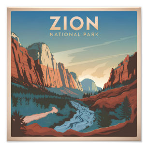 Vintage van Zion National Park Foto Afdruk
