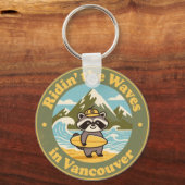 Vintage Vancouver Wasbeer Surfer Sleutelhanger (Voorkant)