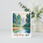  Vintage Vang Vieng Laos Travel Art Briefkaart (Staand voorkant)
