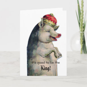 Vintage Varken Leuk om Koning te zijn Wenskaart Kaart