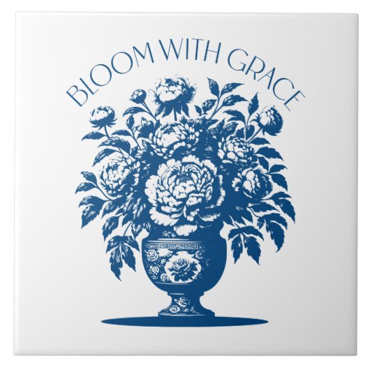 Vintage Vase Flower Blue Chinoiserie  Tegeltje (Voorkant)