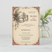 Vintage Veer Maskerade Rol Bruiloft Kaart (Staand voorkant)