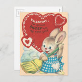 Vintage Vegend Konijntje Valentijn Feestdagenkaart (Voorkant / Achterkant)
