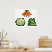 Vintage Vegetables; Carrots, Cauliflower, Lettuce Poster (Keuken)