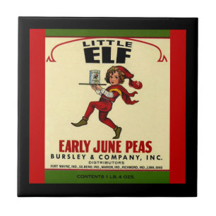 Vintage Veggie Can Little Elf June Peas Label Tile Tegeltje