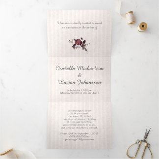 Vintage Vellum Roos Formal Wedding Drieluik Uitnodiging